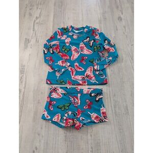 Hanna Andersson Girl's Swimsuit Set Butterfly Print Size 3T long sleeve shorts